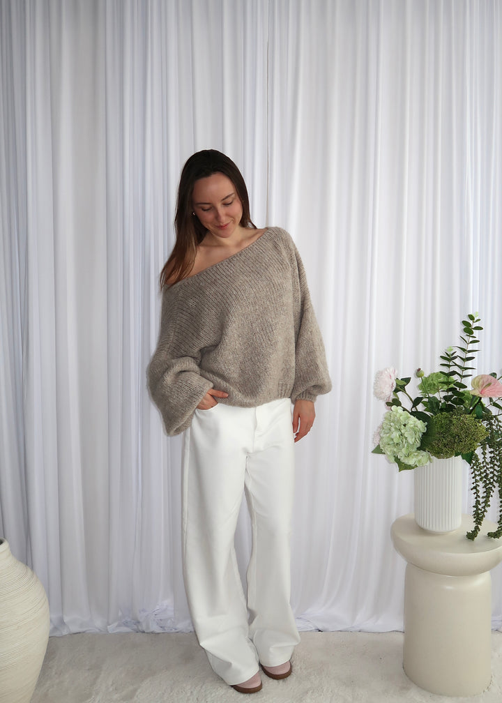 Bow Long Sleeve Cardigan - Taupe