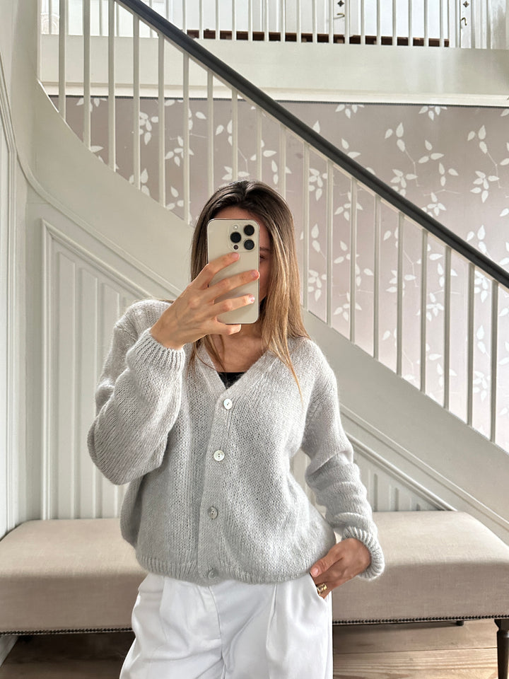 Belle Mohair Cardigan - Light Grey