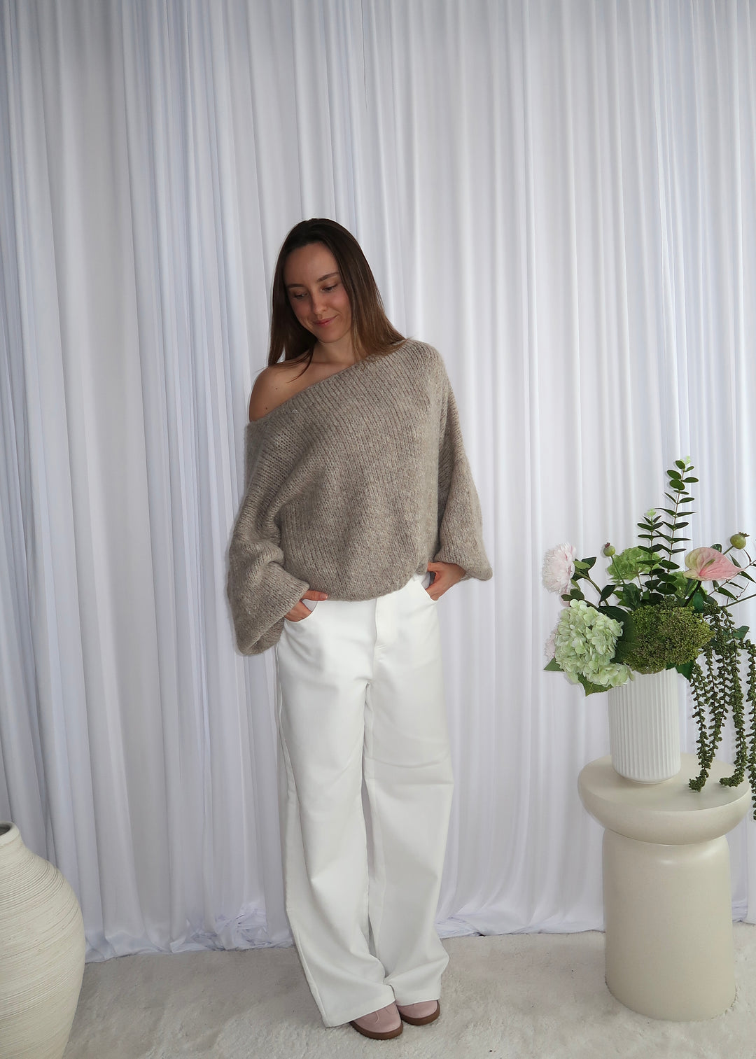 Bow Langærmet Cardigan - Taupe